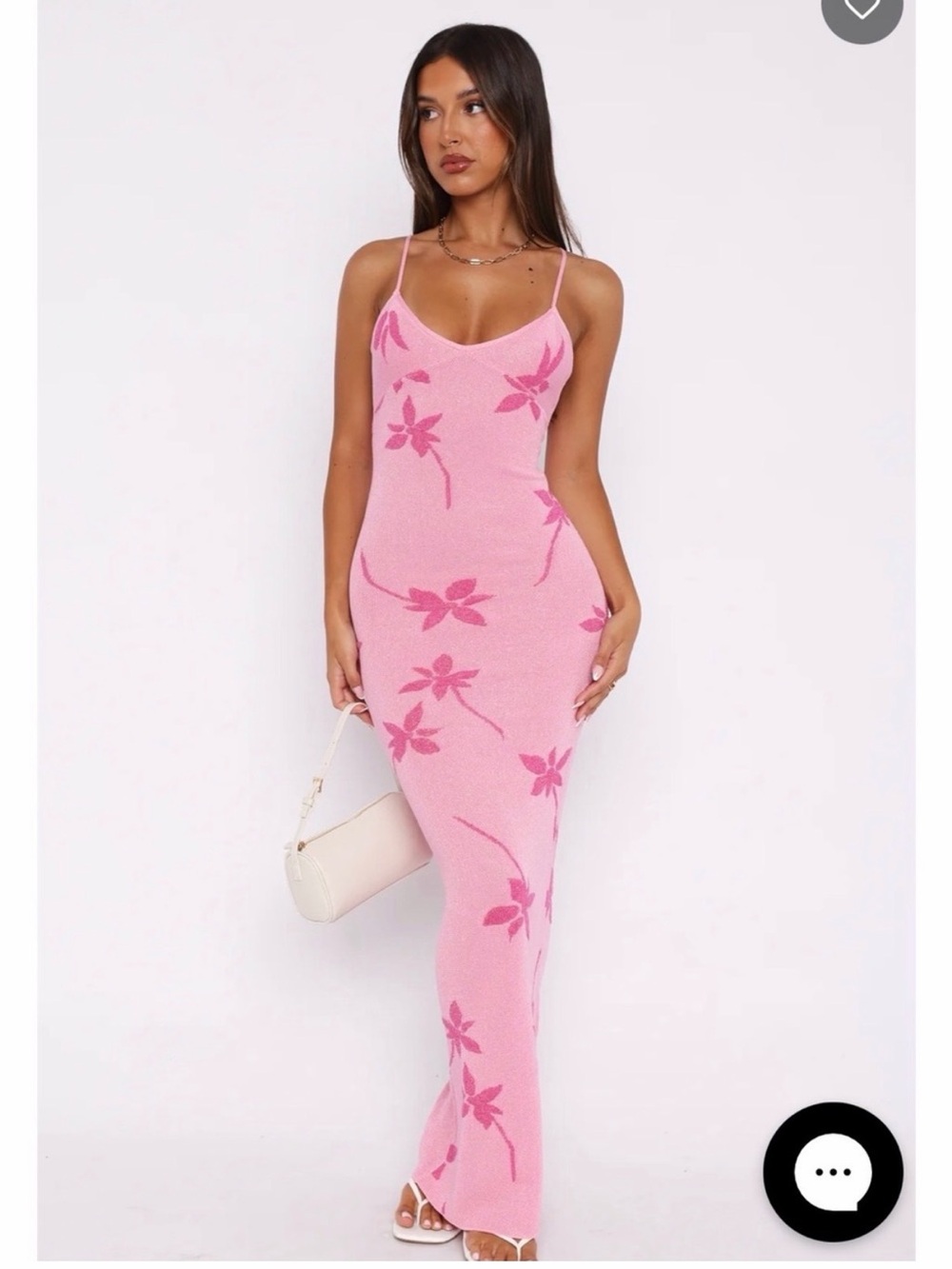 White Fox Boutique Pink Floral Maxi Slip Dress, Small